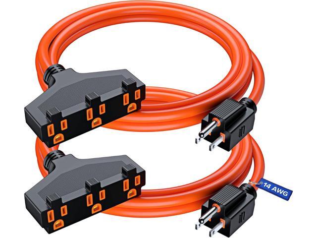 Extension Cord 6 Feet, SJTW Extension Cord with Multiple Outlets, 14 Gauge (Orange, 2 Pack) ETL Listed