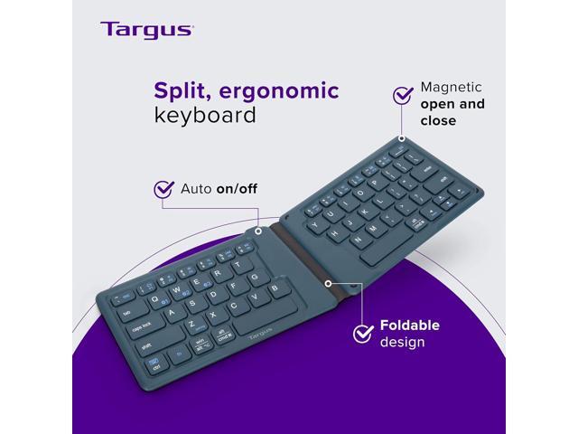 Targus Ergonomic Foldable Bluetooth Keyboard Pocket-Sized, Split Ergonomic Design, Multi-Device Wireless Keyboard with DefenseGuard Protection -...