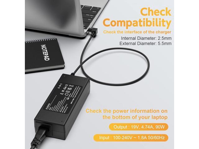 90W 65W Laptop Charger for Toshiba Satellite C655 C655D C675 C850 C855 C855D C875 C50 C55 C55D C55DT C55T C75 C75D L50 L55 L55D L75 L305; Toshiba...