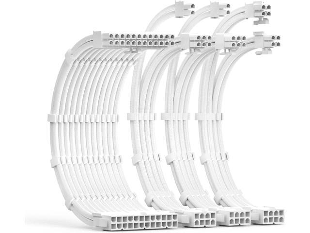 ABNO1 PSU Cable Extension Kit 30CM Length with Cable Combs 1x24Pin/1x8Pin(4+4) EPS/2x8Pin(6P+2P) PCI-E/PC Sleeved Cable for ATX Power Supply(White)