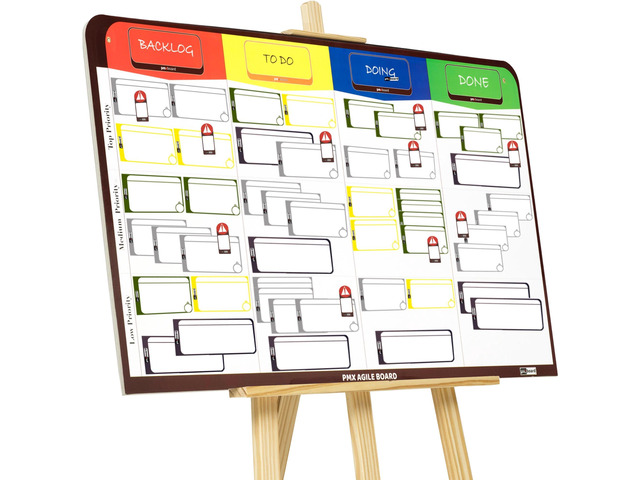 PMXBOARD Full Magnetic Agile Board Kit, 42' x 23' Kanban & Scrum Dry Erase Project Management Board with Easel, 84 Magnetic Cards, Markers &...