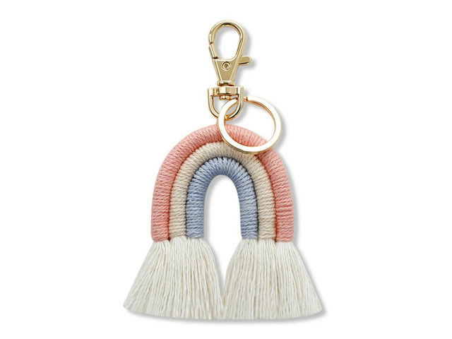 Weaving Rainbow Keychains For Women Boho Handmade Key Holder Keyring Macrame Bag Charm Car Hanging Jewelry Gifts
