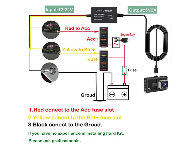 Parking Surveillance Cable for 4K A800S A500S D06 D07 D08 M300 Hardwire Kit UP02 for Car DVR 24H Parking Monitor