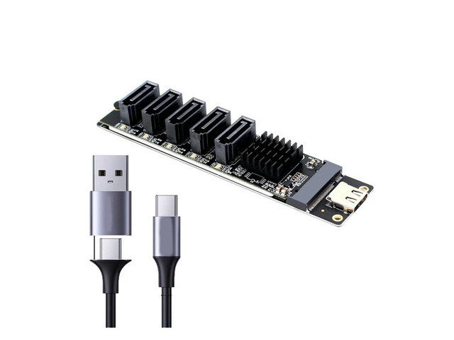 TYPE-C to SATA3.0 5 Ports Adapter Converter Card 6Gbps USB10G JM575+JMS580 for SATA SSD HDD Expansion