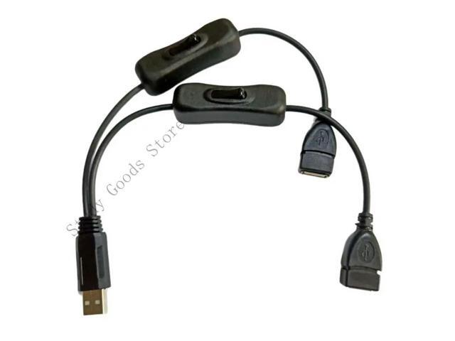 USB A to Two Y Cable with Switches for Powering Small Devices and Data Transfer