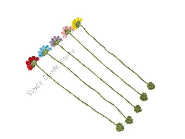 5Pieces Handmade Knitted Flower Bookmarks Book Mark Book Page Holder Reading Aid for Teacher Book Lover Writer Reader