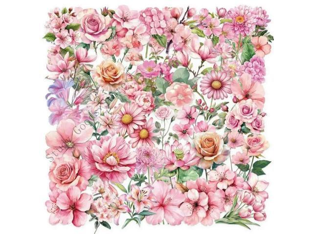 50 Sheets Adhesive Sticker Clear Laptop Sticker Decorative Sticker Flower Decal