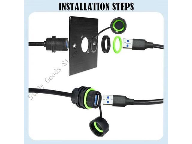 IP68 USB3.0 Flushes Mount Adapter Silicone Sealed USB3.0 Cable for Harsh Environment 100cm Dust/Water Protections