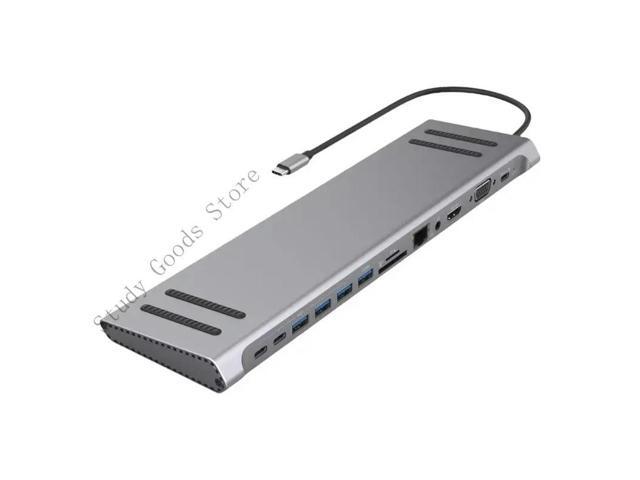 Laptop Type C Hubs 14Port Including HDMIs VGA RJ45 USB3.0 USB2.0 Card Slot