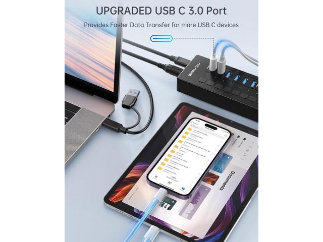 Powered USB 3.0 Hub, ACASIS 16 Port USB Hub Powered(Include 2*USB C 3.0+4 Smart Charging Port) with 60W Power Adapter, Support Wall Mount, USB Hub...