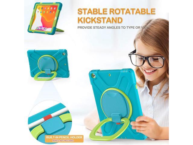BRAECN Case for iPad 9/8/7,Shockproof Protective Boys Girls Silicone Case with Screen Protector Pencil/Pencil Cap Holder Shoulder Strap Handle Grip...