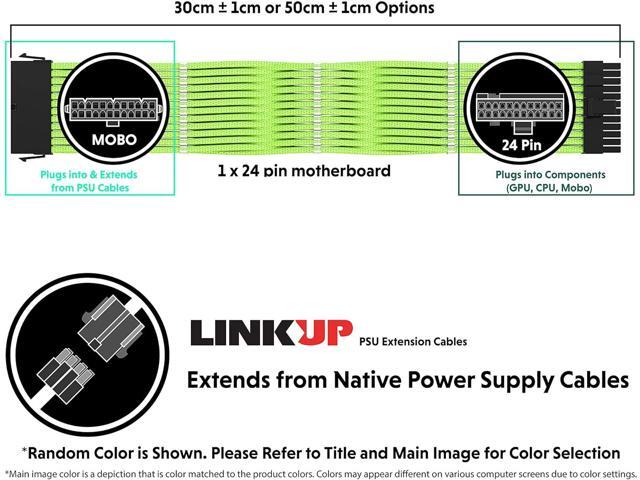 LINKUP - AVA 30cm ATX 24 Pin (20+4) Motherboard PSU Braided Sleeved Power Supply Extension Cable w/CombsStrong & Stiff DesignSingle Pack300mm - White