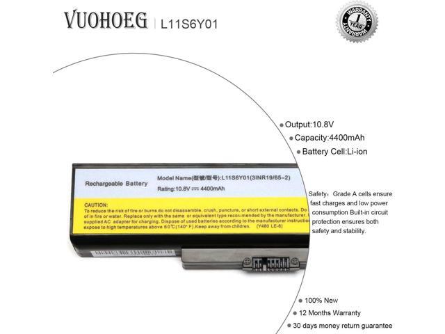 VUOHOEG Z380 Z480 Z580 Z585 G480 G580 Laptop Battery Replacement for Lenovo IdeaPad Y480 Y580 Series Compatible P/NL11S6Y01 L11L6Y01 45N1043(10.8V...
