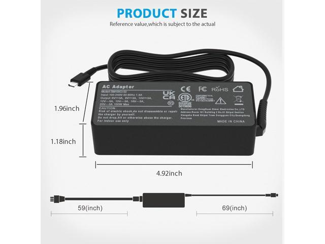 USB-C Laptop Charger 100W - 100W PD Charger Fit for Lenovo, ThinkPad/Yoga/Slim/ldeapad, HP, Acer, Mac Book Pro/Air 16, 15, 14, 13 Inch, MSI, Dell...