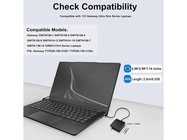 19V 3.15A Charger Power Cord for Gateway GWTN156-1 GWTN156-5 GWTN156-4 GWTN156-9 GWTN141-2 GWTN141-10 GWTN156-7 GWNC31514-BK Gateway...