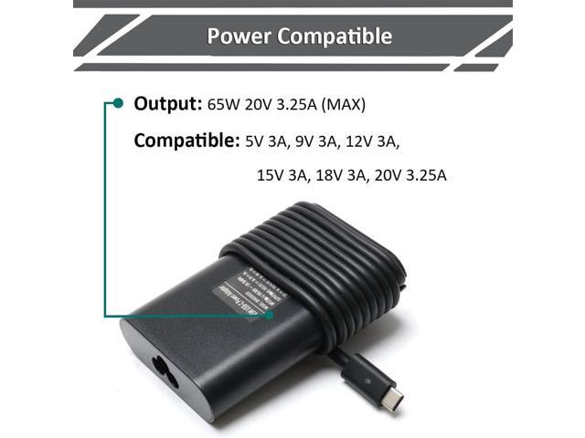 65W Type-C Charger fit for Dell Latitude 3120 3189 3190 3310 3330 3340 3390 3510 3520 3550 5300 5330 5410 5430 5530 7275 7390 7400 7420 USB-C AC...