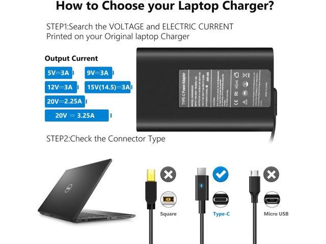 65W 45W USB-C Laptop Charger for Dell Latitude 7420 5420 5520 5430 5530 7330 7430 5540 5440 7440 5320 7320 9430 3450 3550 7410 2in1,XPS 13...