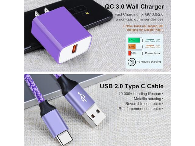 Fast Charger Compatible for LG Stylo 6/5/4 G8 G7 V60 ThinQ, Samsung Galaxy S25 S24 S23 S22 S21 A16 A15 5G A55 A53 A54 A14 A13 A12, Pixel 9 8 7 Pro,...