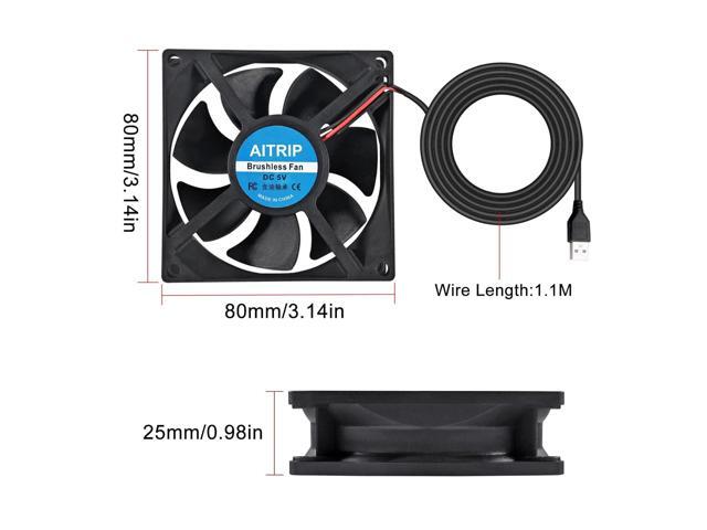 AITRIP 2PCS 80mm USB Fan 5V Brushless 8025 80x25mm for Cooling DIY PC Computer Case 3D Printer CPU Coolers Radiators