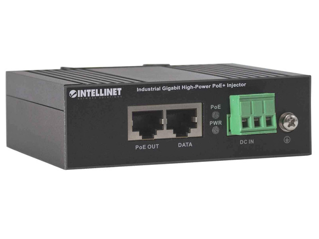 Intellinet Industrial Gigabit High-Power PoE+ Injector, 1 x 30 W Port, IEEE 802.3at/af Power over Ethernet (PoE+/PoE), Metal Housing