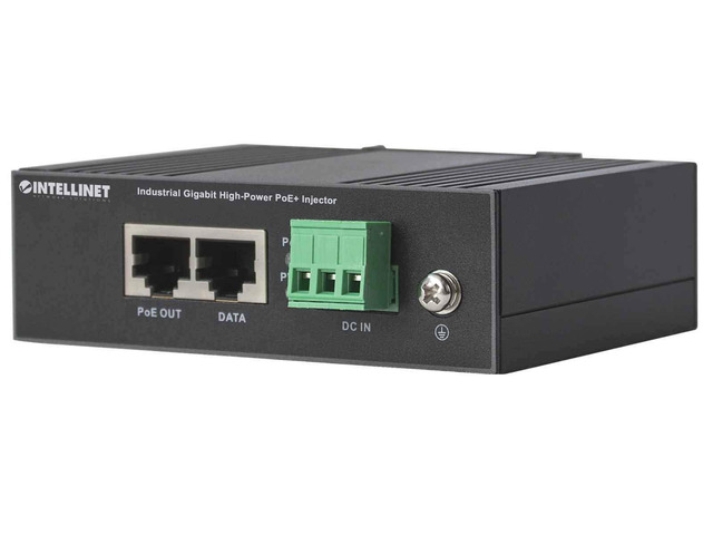 Intellinet Industrial Gigabit High-Power PoE+ Injector, 1 x 30 W Port, IEEE 802.3at/af Power over Ethernet (PoE+/PoE), Metal Housing