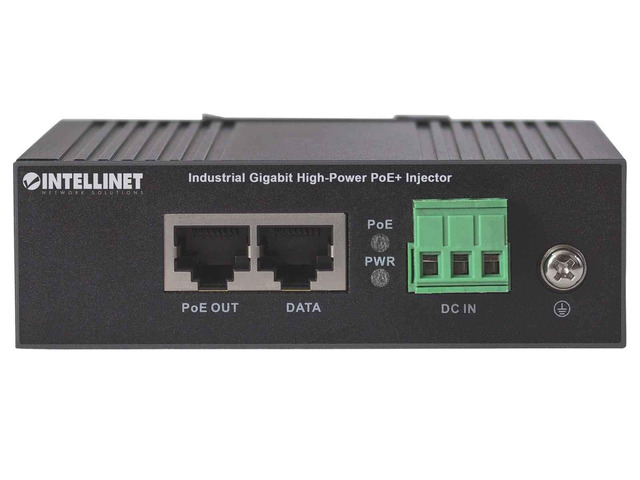 Intellinet Industrial Gigabit High-Power PoE+ Injector, 1 x 30 W Port, IEEE 802.3at/af Power over Ethernet (PoE+/PoE), Metal Housing