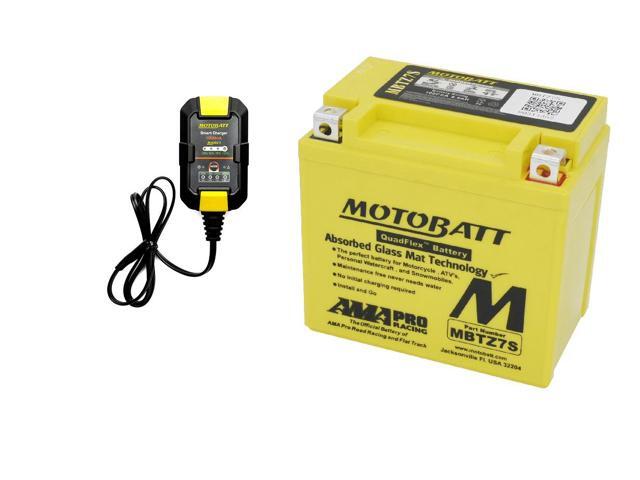 Motobatt Maintenance Charger MBRC1 with MBTZ7S QUADFLEX AGM Factory Activated Combo Pack