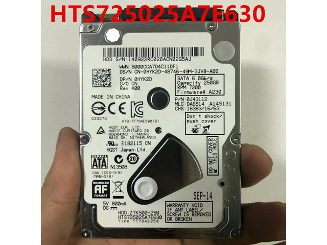OwnShoe HDD For Hgst 250GB 2.5' SATA 32MB 7200RPM 7MM For Internal HDD For Notebook HDD For HTS725025A7E630
