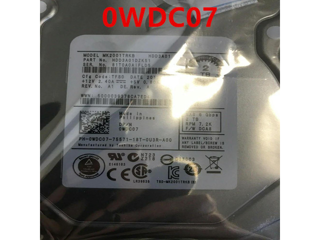 OwnShoe HDD For 2TB 3.5' SAS 6 Gb/s 64MB 7200RPM For Internal Hard Disk For Enterprise Class HDD For MK2001TRKB 0WDC07 WDC07