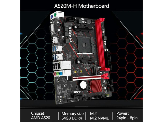2023 A520M-H AM4 Motherboard supports Ryzen R5 4000/5000 series CPU Processors DDR4 Dual channel Memory RAM M-ATX