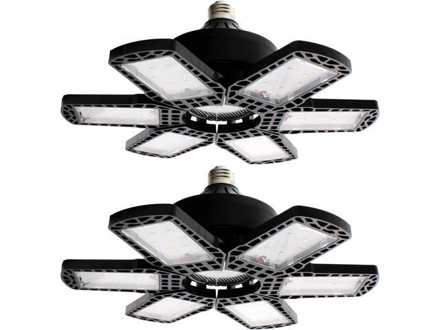 Jaspertronics 2 Pack LED Adjustable 6 Leaf Garage Light, 200W 20000 Lumen 6500K - Deformable 6+1 Panels, E26/E27 Screw-In Ceiling Lights for Shop,.