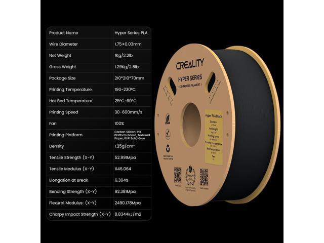 Creality Hyper PLA 3D Printer Filament 1.75mm, 1kg Spool, Up to 600mm/s High-Speed Printing, +/-0.03mm Accuracy, Compatible with Creality K1 Max...