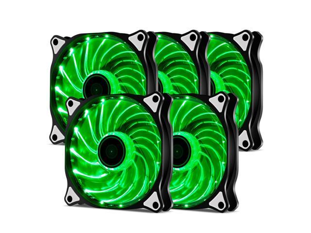 Vetroo 120mm Green 15-LEDs Cooling Fan for Computer PC Cases, CPU Coolers and Radiators Green 5 Packs