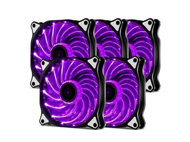 Vetroo 120mm Purple 15-LEDs Cooling Fan for Computer PC Cases, CPU Coolers and Radiators Purple 5 Packs