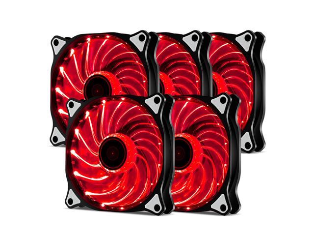 Vetroo 120mm Red 15-LEDs Cooling Fan for Computer PC Cases, CPU Coolers and Radiators Red 5 Packs