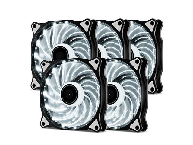 Vetroo 120mm White 15-LEDs Cooling Fan for Computer PC Cases, CPU Coolers and Radiators White 5 Packs