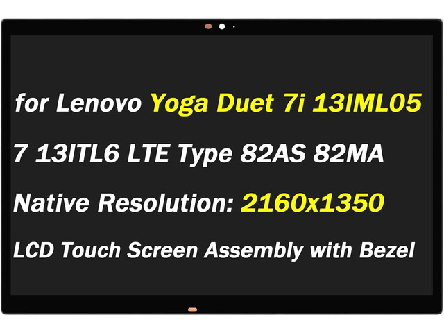 Replacement for Lenovo Yoga Duet 7i 13IML05 7 13ITL6 LTE LCD Display Type 82AS 82MA 5D10S39651 5D10S39703 13' 30 Pins WQHD 2160x1350 LED Touch...