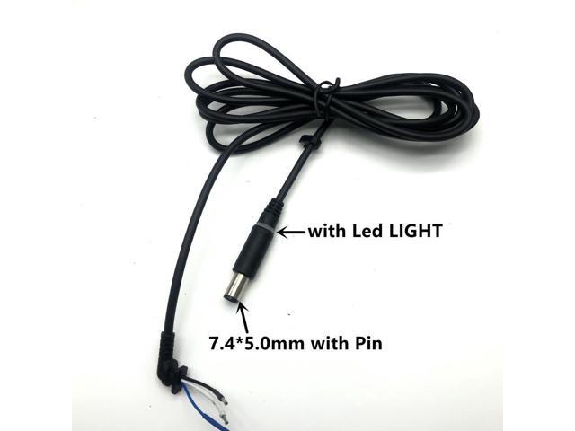 Copper DC Tip Plug Connector Cord Cable for Dell HP Laptop Charger Adapter black Pin 7.4 x 5.0 7.4*5.0mm with Led Light 1.8M