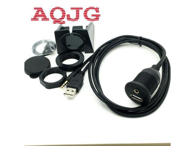 1m Car Dash Board Mount 3.5mm USB 2.0 AUX Socket Extension Lead Panel Cable