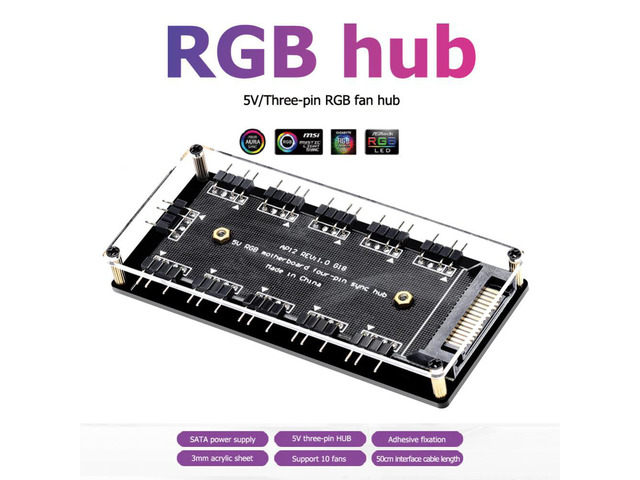 5V 3PIN/12V 4PIN ARGB Extension Splitter Adapter Electron PC Computer Extension Cable 10 Ports RGB Fan HUB PC Computer Desktop
