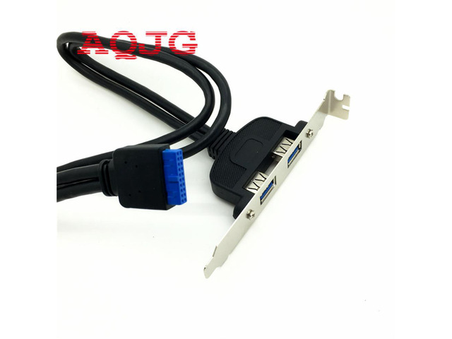 50cm Dual Port USB 3.0 to Motherboard Mainboard 20pin Header Adapter Cable w/ Rear PCI Bracket Panel,20-pins to 2 X USB A Female