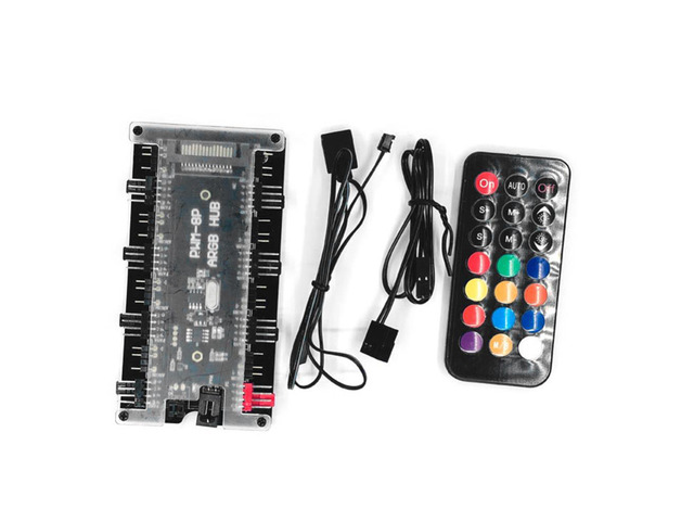 3-Pin ARGB Hub for Desktop PC Case RGB LED Hub Extension Cable Remote Control 8 Port Power PWM Fan Hub Splitter