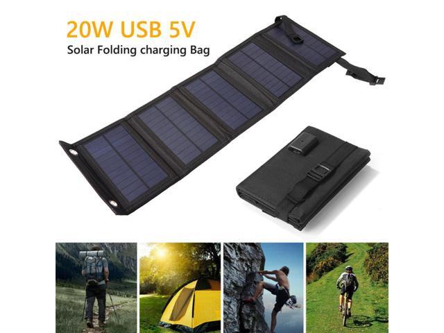 20W Portable Solar Panel 5V Folding Solar Cell Foldable Waterproof USB Port Charger Mobile Power Bank for Phone Outdoor