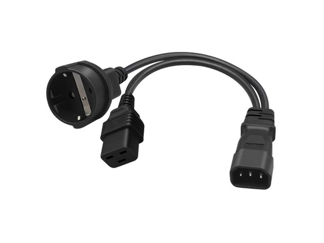 32cm/1ft IEC320 C14 to IEC320 C19 + EU4.8mm Power Cord 1 in 2 Out Y-splitter Adapter Cable Extension Wire Line