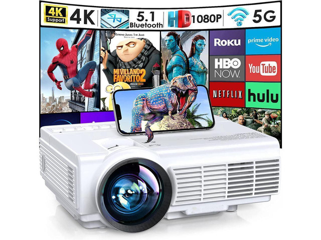 KEHIPI Projector with WiFi and Bluetooth, 5G WiFi Native 1080P 9500L Outdoor Projector 4K Support, Mini Portable Movie Projector with Screen, for...