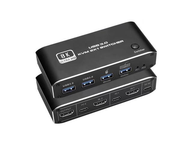 KVM Switch HDMI 2 Port,8K USB Switch 2x1 HDMI2.1 Ports + 4X USB3.0 KVM Ports, Share 2 Computers one Monitor Switch,Supports 8K 60Hz,4K 120Hz,YUV.