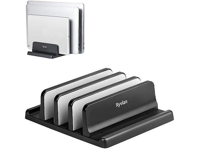 Ryvlan Vertical Laptop Stand, Adjustable 3 Slot Laptop Storage with Rubber Padding, Multiple Laptop Stand for Desk, Multiple Laptop Holder for.