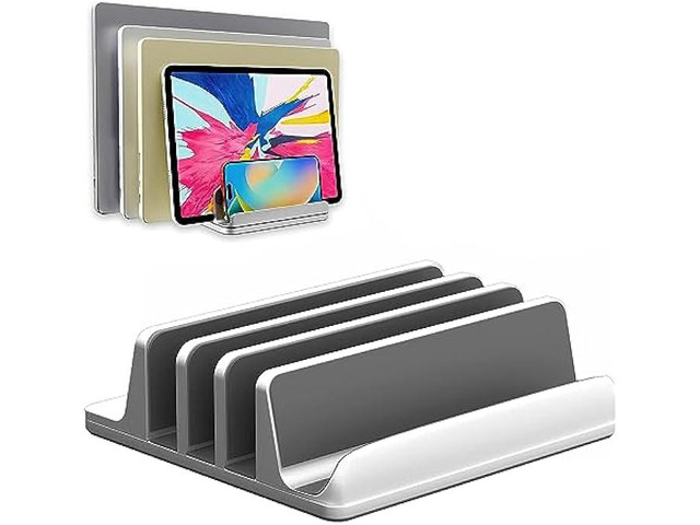 Syslux Vertical Laptop Stand [Updated Version], 3 Slot Desktop Stand Holder with Adjustable Dock, 4 in 1 Design Space-Saving Laptop Stand for Desk...