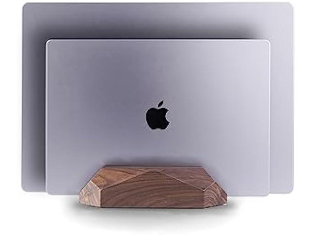 MOYUART Dual Laptop Holder Vertical Laptop Stand, 2 Slots MacBook Stand Wood,Wooden Laptop Stand,Vertical Laptop Holder for Desk, Widen Dock Fits...