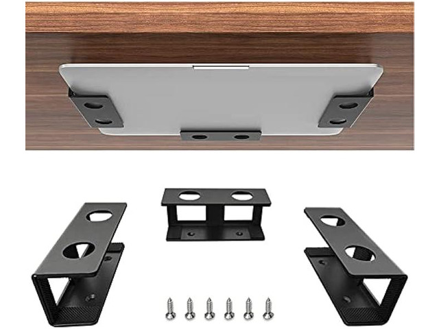 IFCASE Under Desk Laptop Mount, Metal Under Desk Shelf Holder for Laptop, Mac Mini, MacBook, Keyboard with Anti-Scratch Silicone (Black)